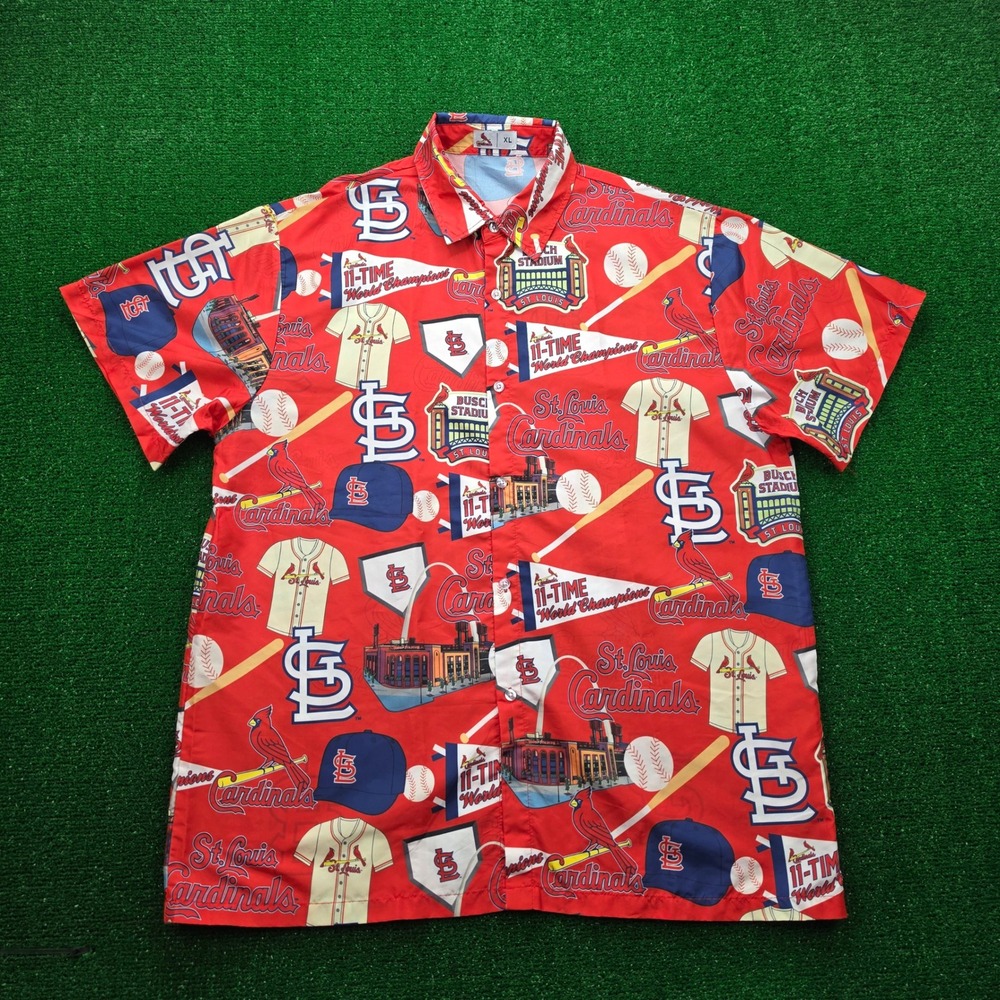 St Louis Cardinals Hawaiian Shirt Mens XL Red All Over Print Baseball Theme